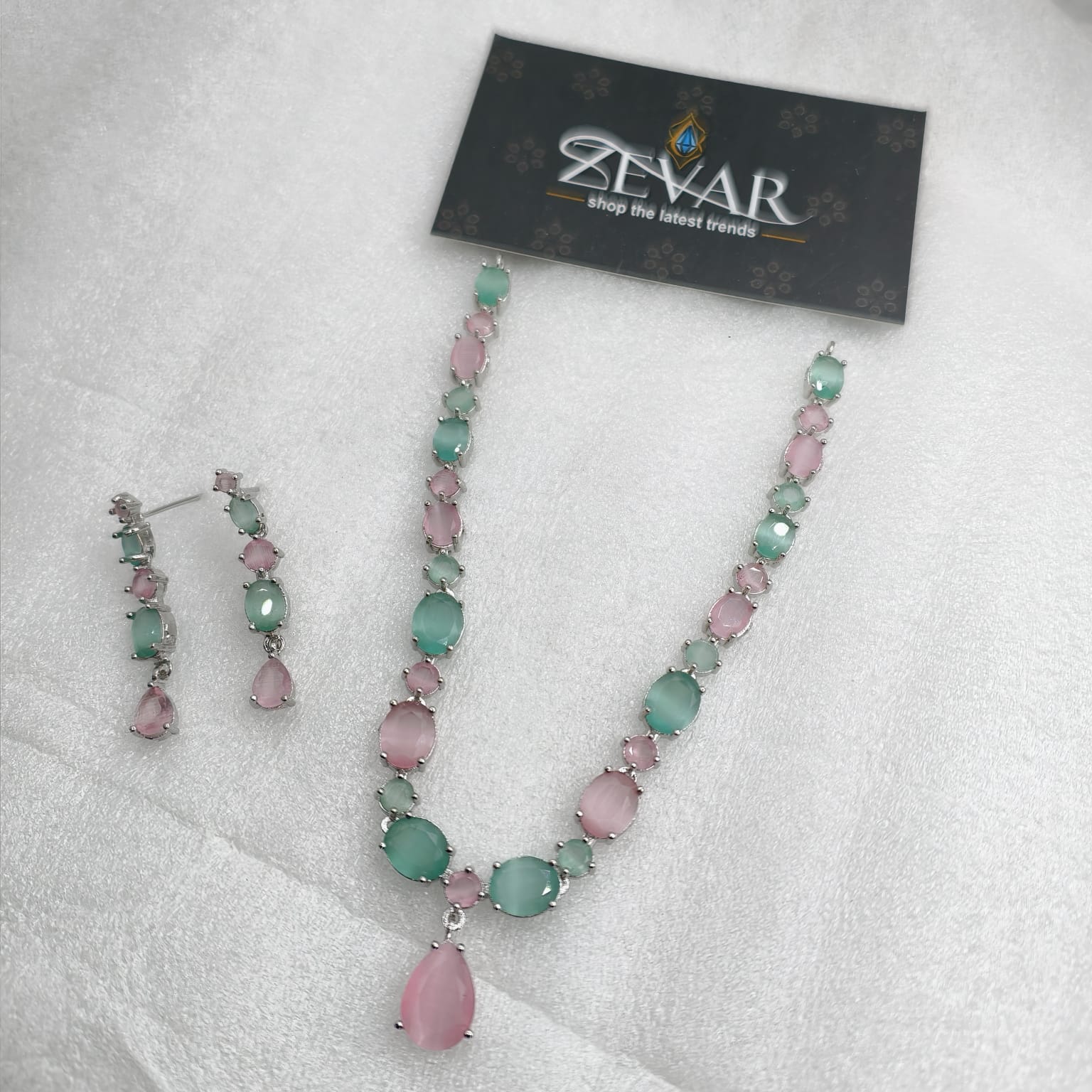 Luxury AD Zircon Stone Party Wear Jewelry Set for Women – Premium Sparkling Necklace Set with Earrings
