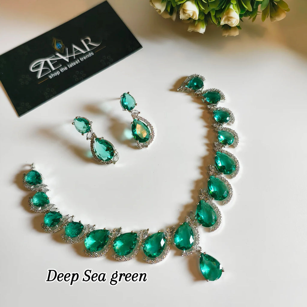 Luxury AD Zircon Necklace with Matching Earrings – Shiny Stone Elegant Jewelry Set for Women