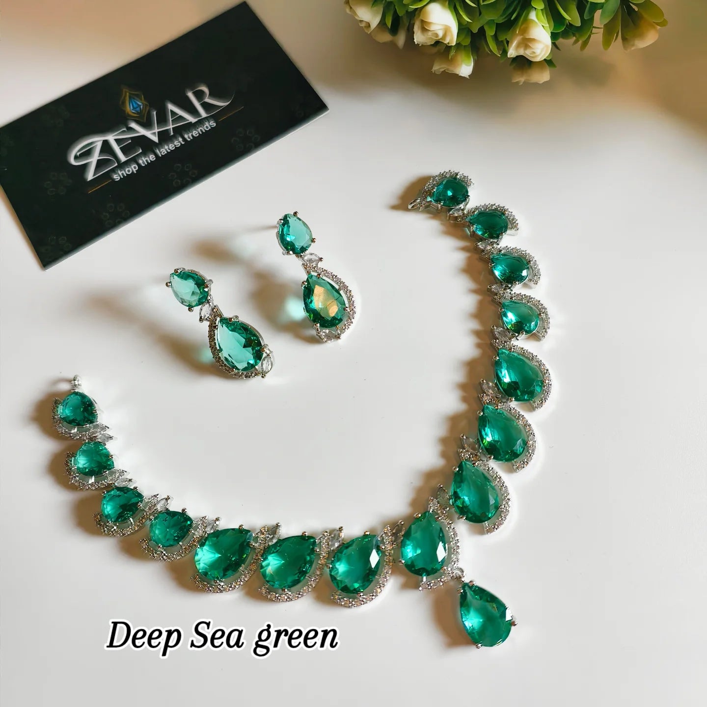 Luxury AD Zircon Necklace with Matching Earrings – Shiny Stone Elegant Jewelry Set for Women