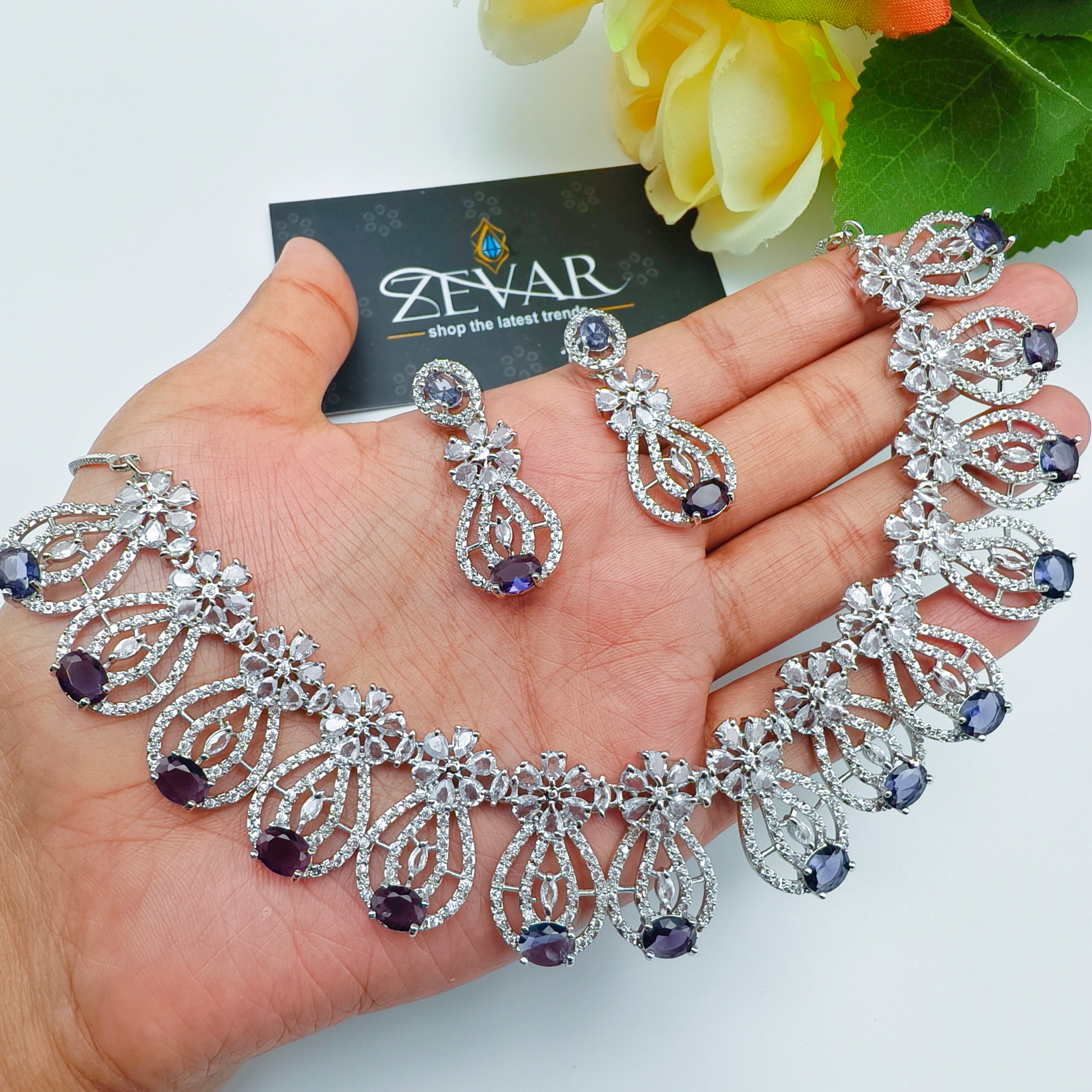 Luxury AD Zircon Necklace Set with Earrings – Elegant Party & Wedding Jewelry for Special Occasions