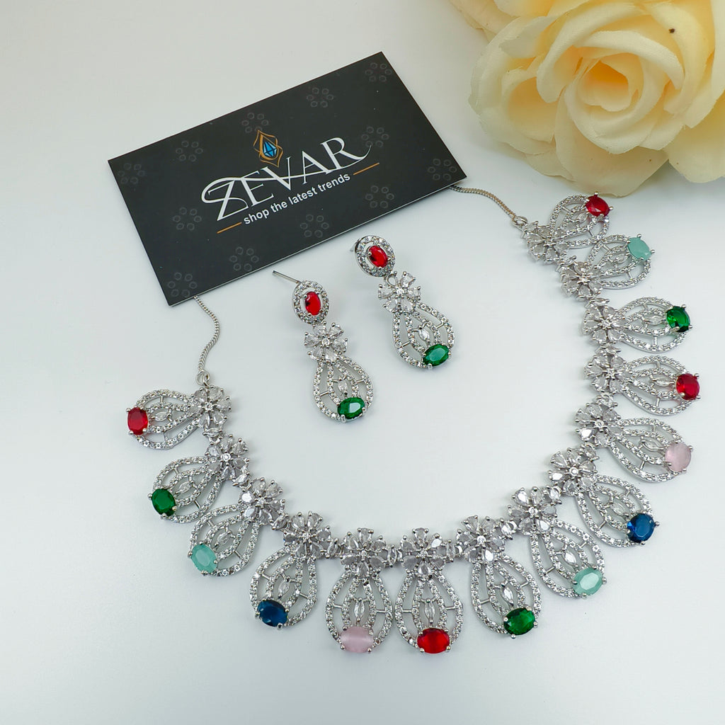 Luxury AD Zircon Necklace Set with Earrings – Elegant Party & Wedding Jewelry for Special Occasions