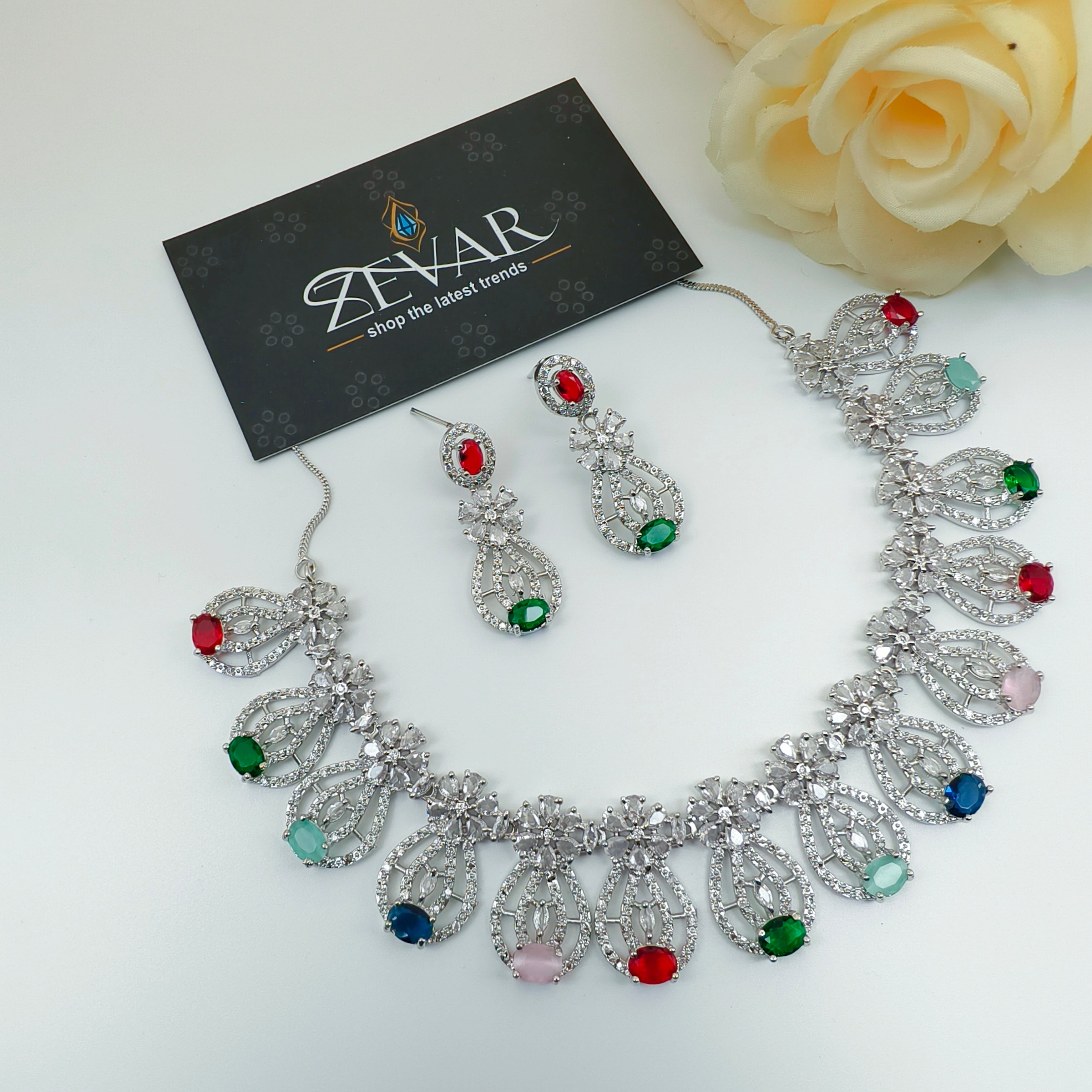 Luxury AD Zircon Necklace Set with Earrings – Elegant Party & Wedding Jewelry for Special Occasions