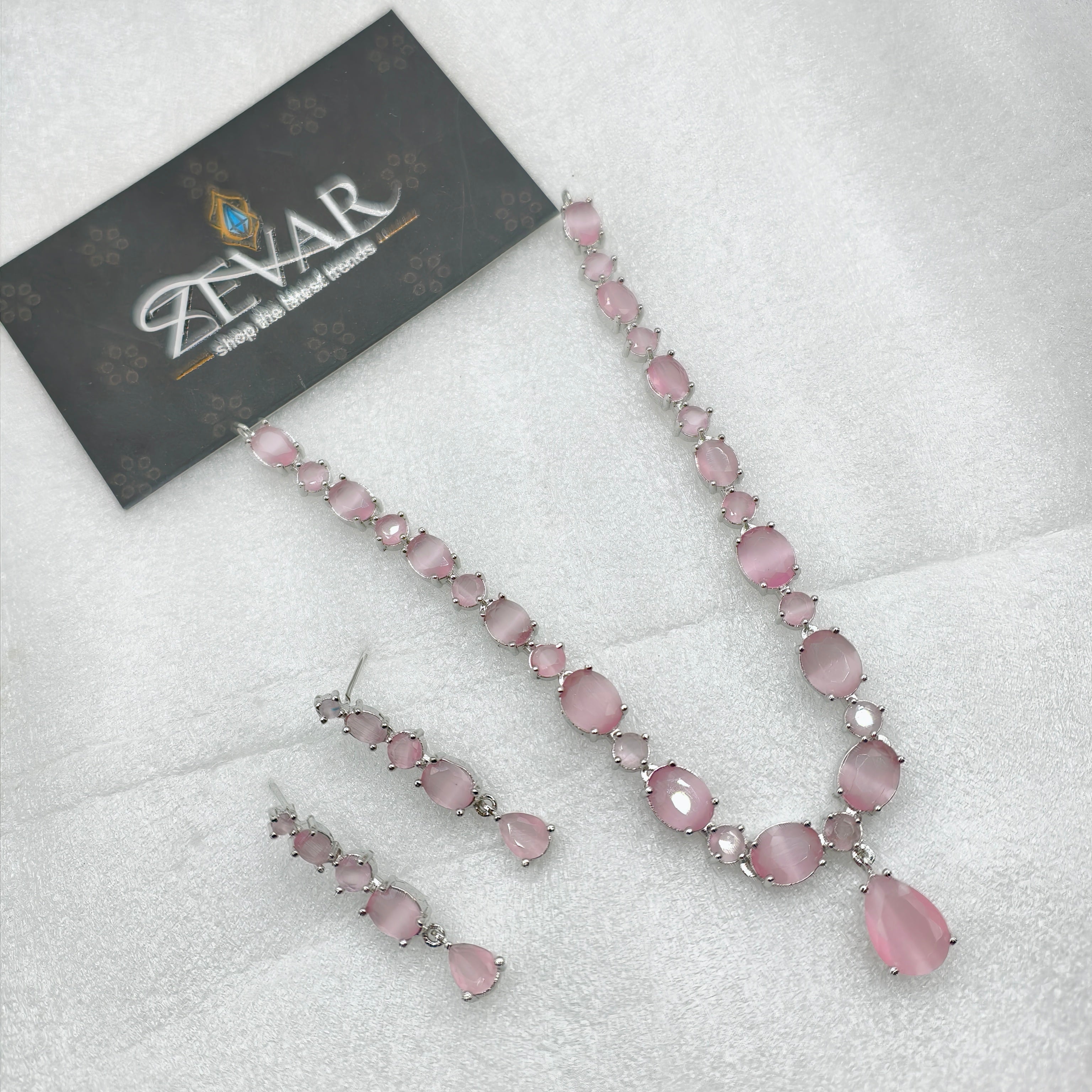 Luxury AD Zircon Stone Party Wear Jewelry Set for Women – Premium Sparkling Necklace Set with Earrings