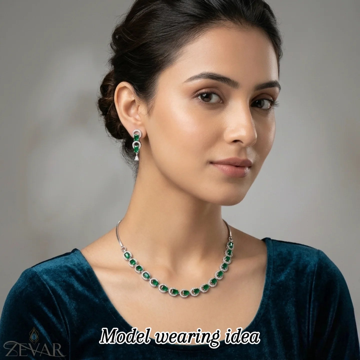 Elegant AD Zircon Necklace Set with Matching Earrings – Sleek & Unique Design | Perfect for Eid, Weddings & Party Wear