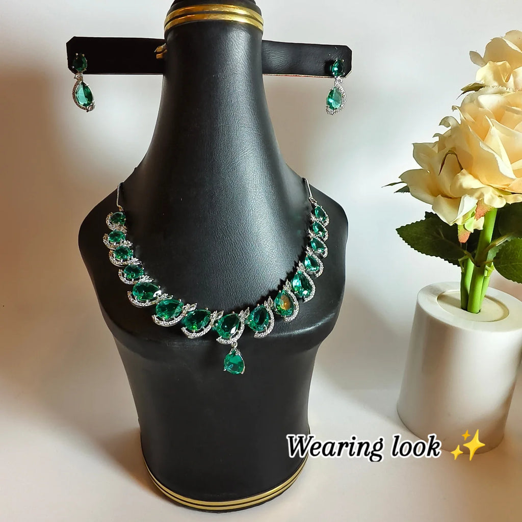 Luxury AD Zircon Necklace with Matching Earrings – Shiny Stone Elegant Jewelry Set for Women