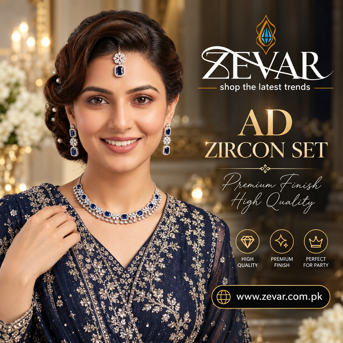 Floral Rectangle Zircon Set | AD Zircon Jewelry