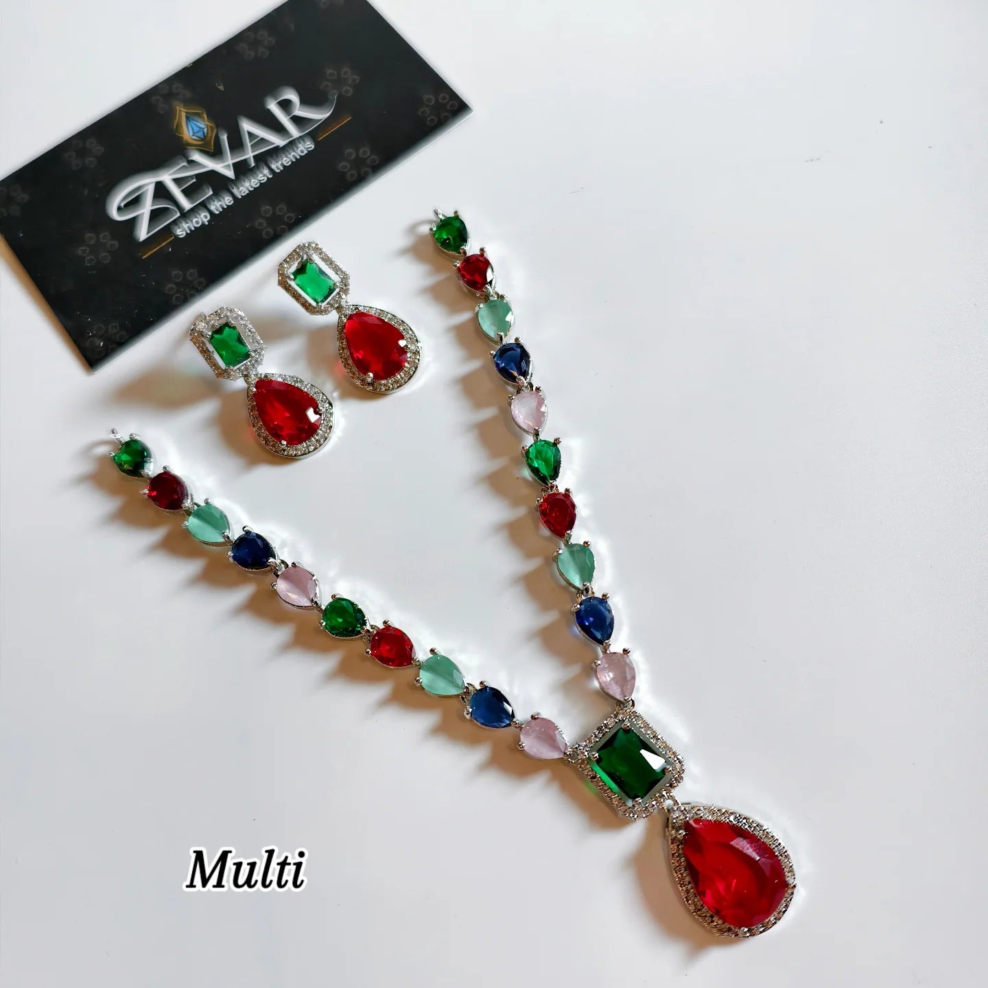 Elegant AD Zircon Sleek Necklace Set with Matching Earrings – Luxury Party Wear Jewelry