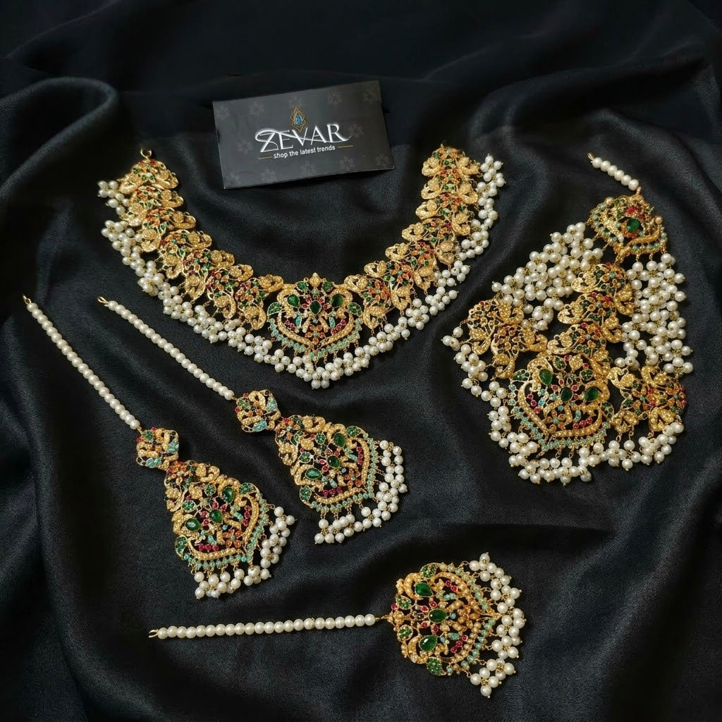 BEAUTIFUL NAURATAN BRIDAL JEWELLERY SET