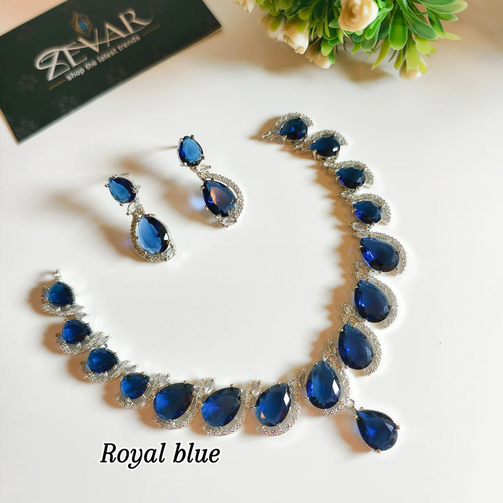 Luxury AD Zircon Necklace with Matching Earrings – Shiny Stone Elegant Jewelry Set for Women
