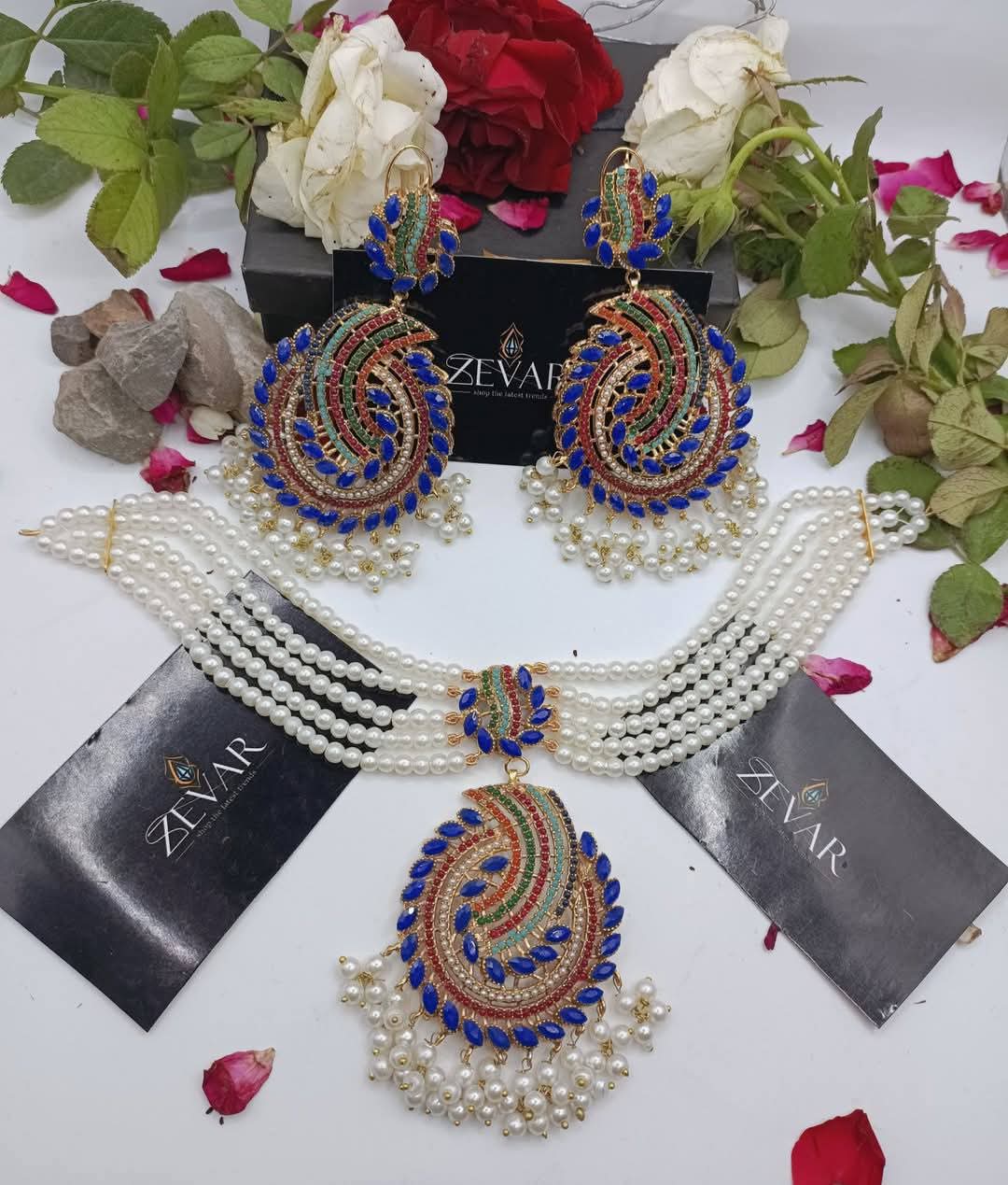 Nauratan Choker Set & Earrings | Wedding & Party Jewelry