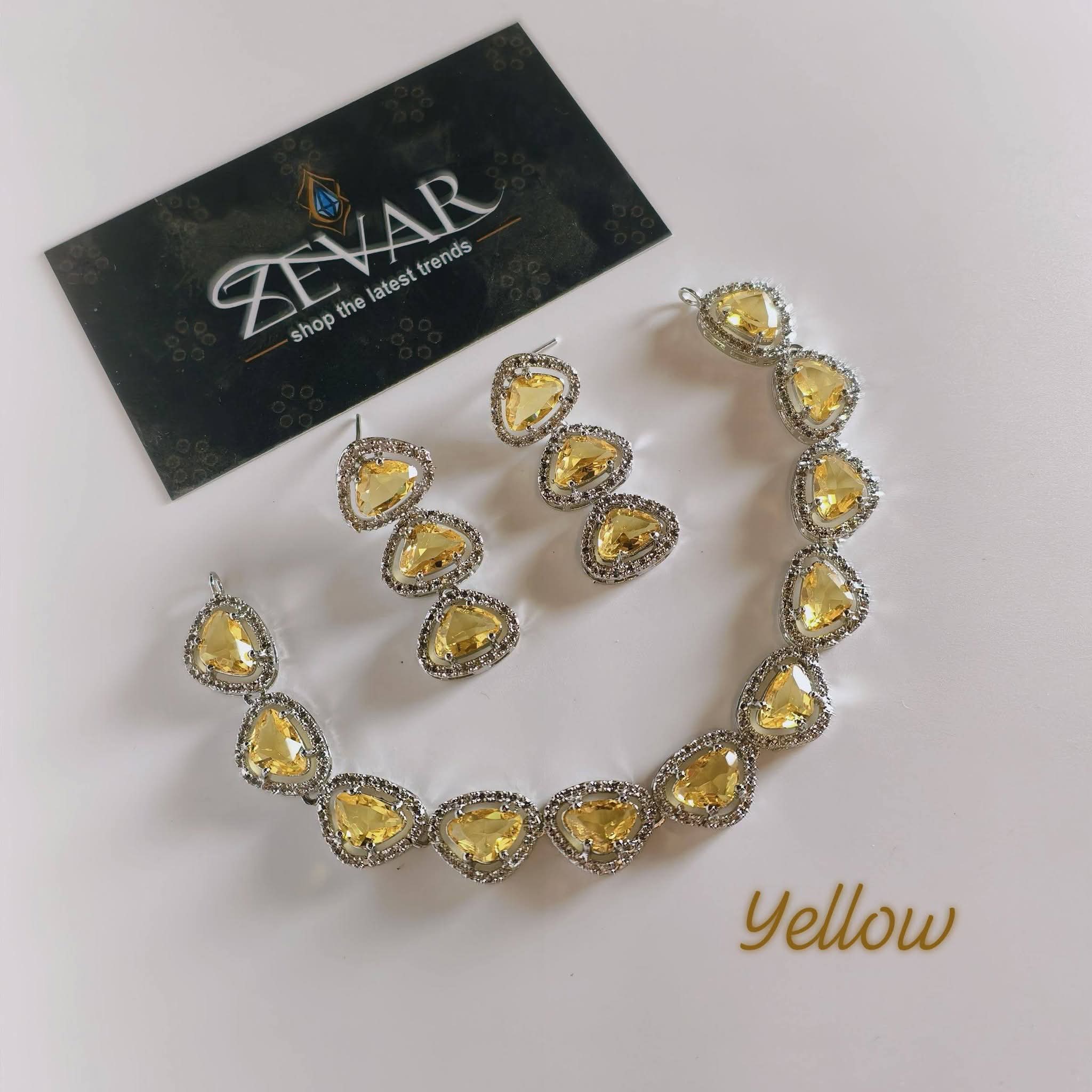 Luxury AD Zircon Necklace Set with Earrings – Elegant Eid & Party Jewelry