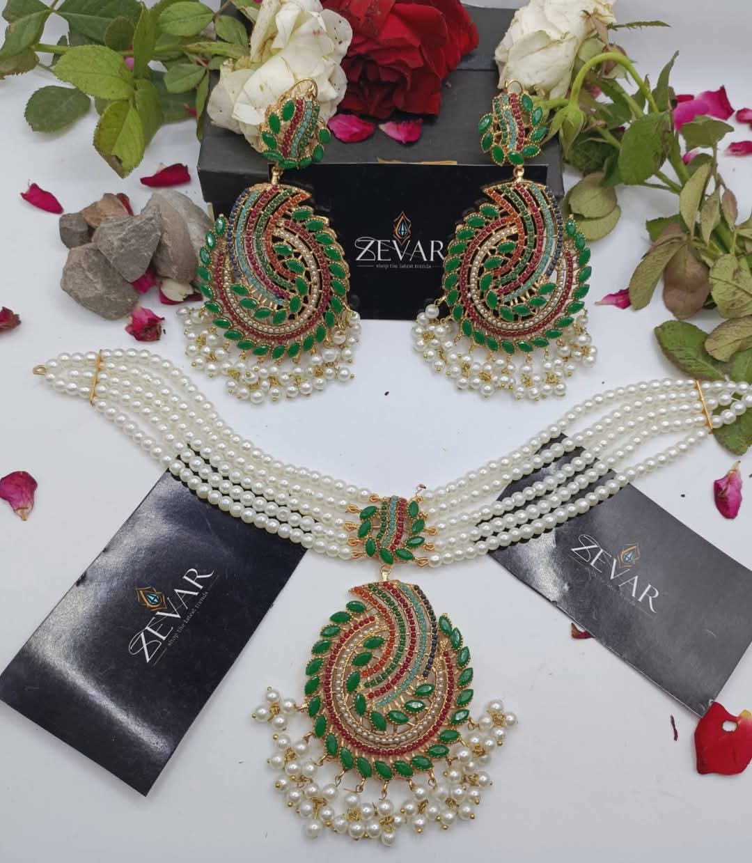 Nauratan Choker Set & Earrings | Wedding & Party Jewelry