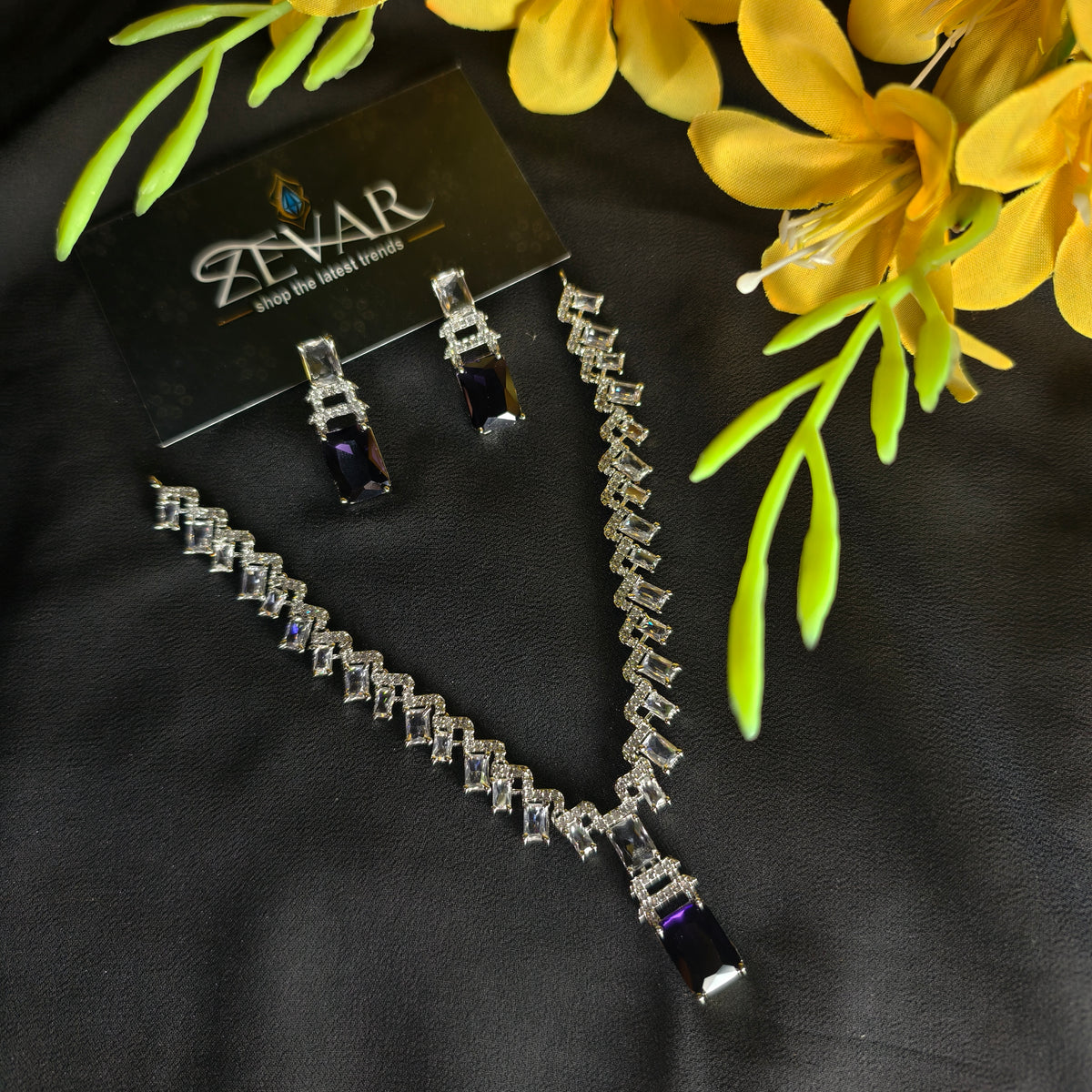 Delicate Luxury AD Zircon Necklace Set with Earrings – Elegant & Lightweight Party Wear Jewelry