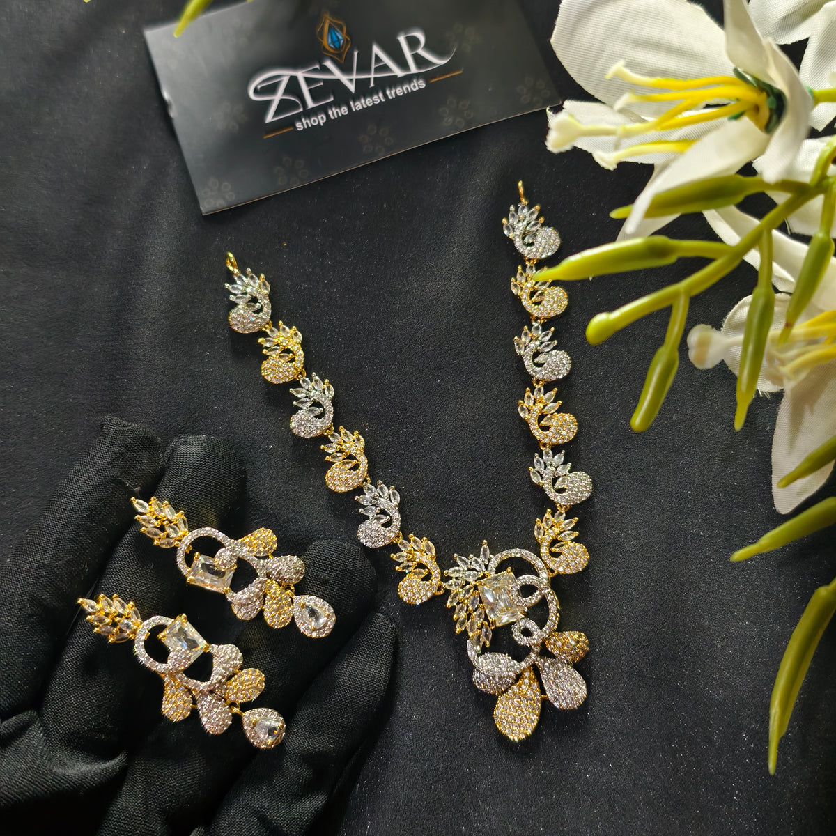 Velora Bloom AD Zircon Set | Premium Necklace & Earrings