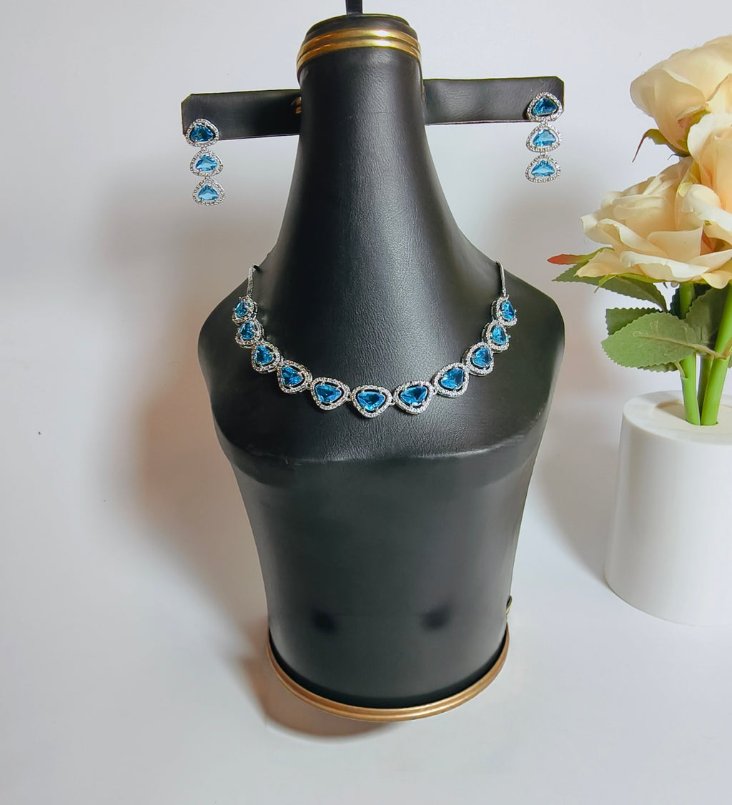 Luxury AD Zircon Necklace Set with Earrings – Elegant Eid & Party Jewelry