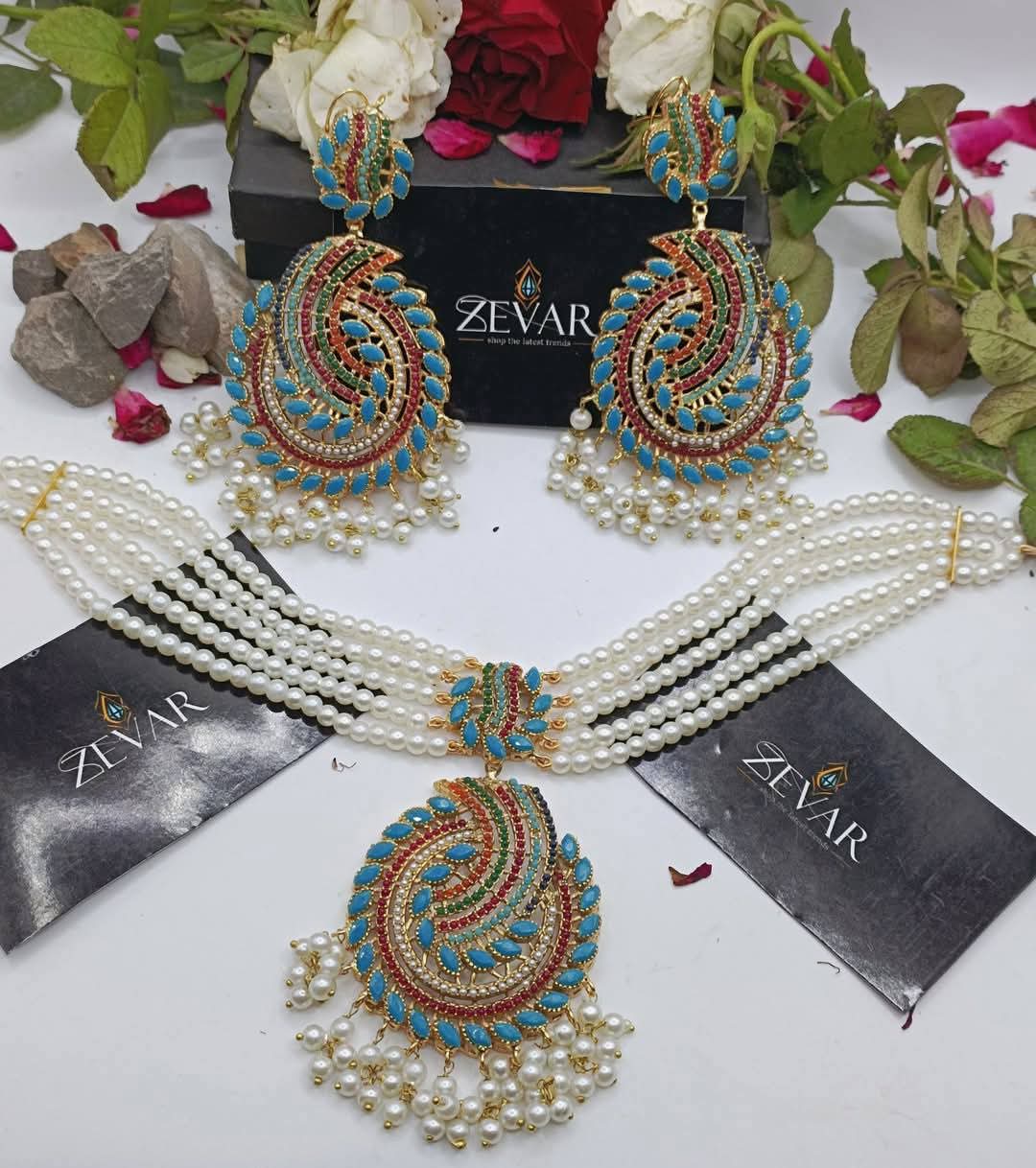Nauratan Choker Set & Earrings | Wedding & Party Jewelry