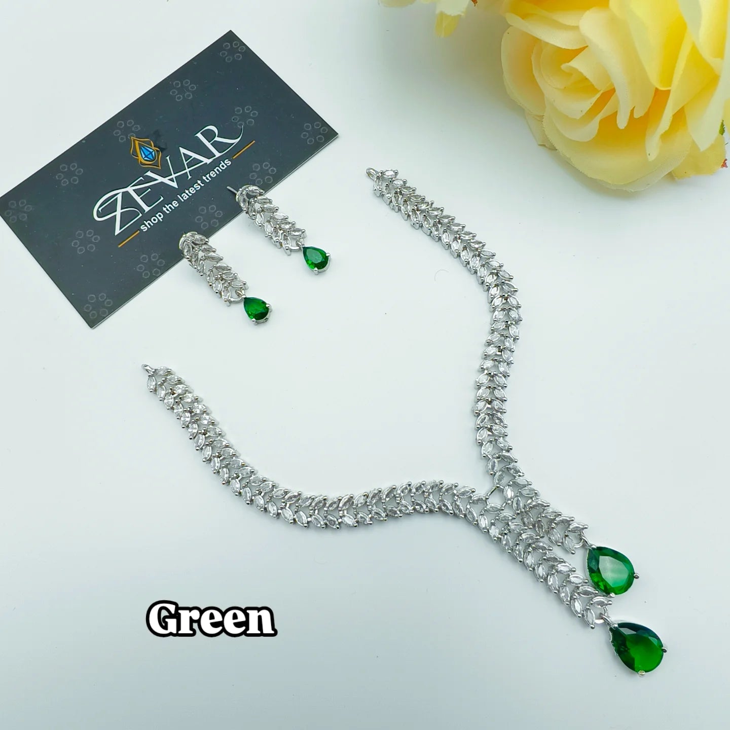 Elegant  Zircon Jewelry Set – Necklace & Earrings | Perfect for Weddings & Parties