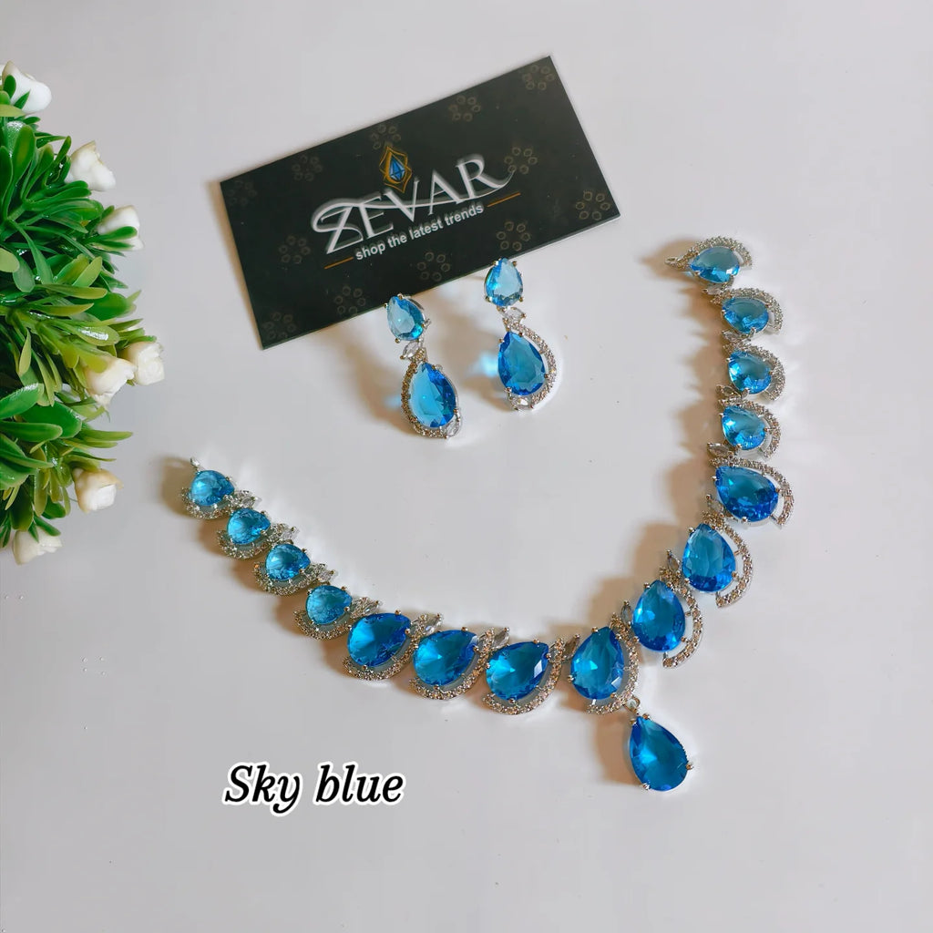 Luxury AD Zircon Necklace with Matching Earrings – Shiny Stone Elegant Jewelry Set for Women