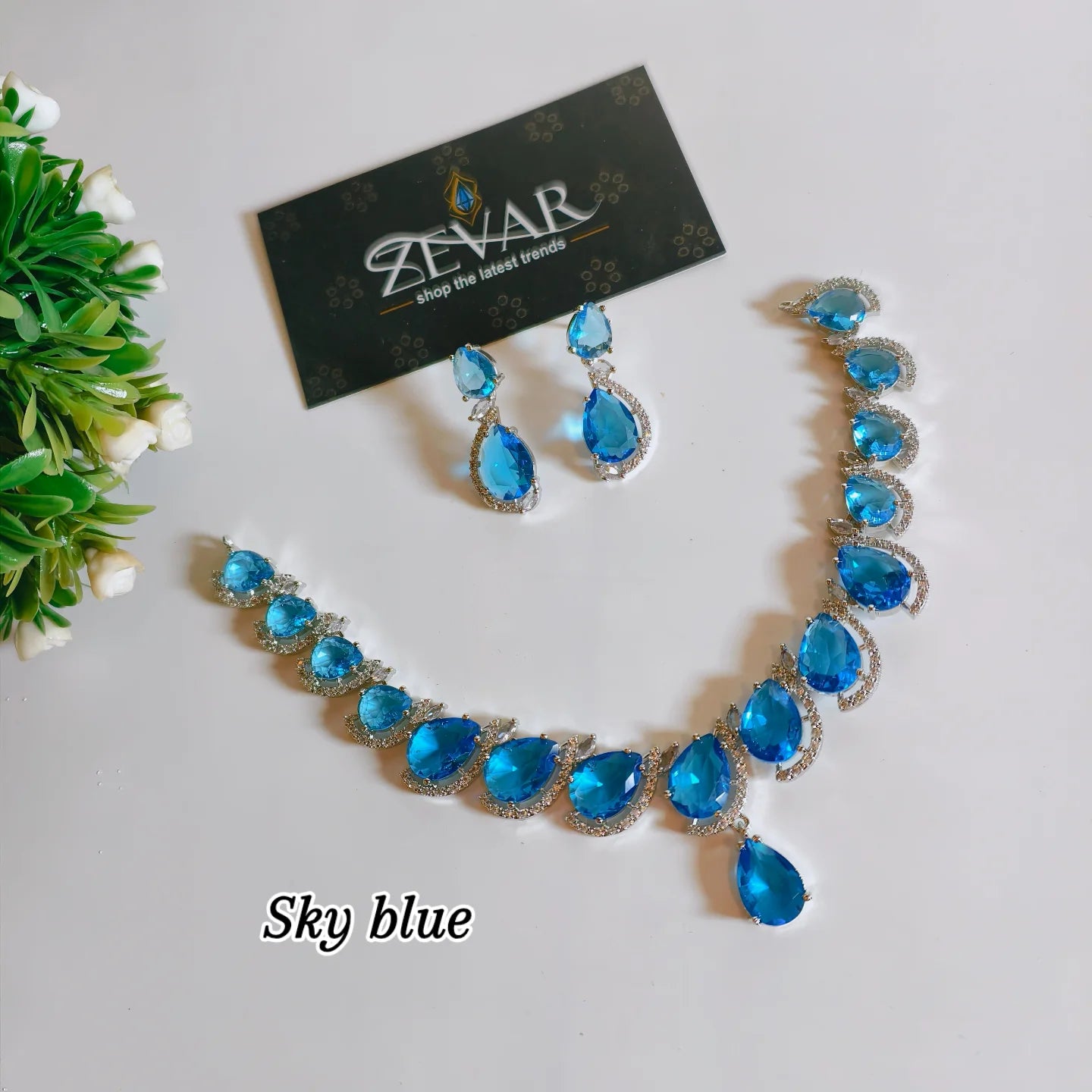 Luxury AD Zircon Necklace with Matching Earrings – Shiny Stone Elegant Jewelry Set for Women