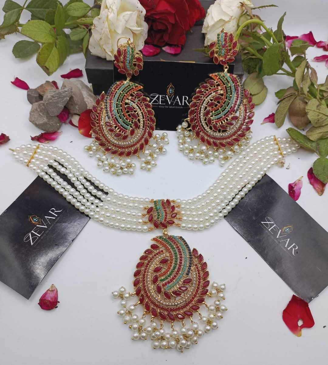 Nauratan Choker Set & Earrings | Wedding & Party Jewelry