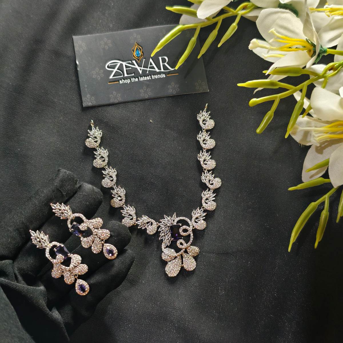 Velora Bloom AD Zircon Set | Premium Necklace & Earrings
